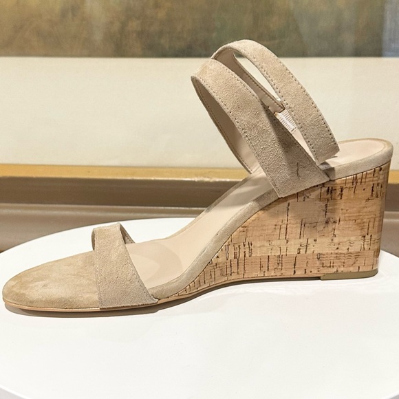 Stuart Weitzman "AVE" Cork Wedge Suede Sandals - $495 - Beige/Tan - Size 9 - Picture 3 of 14